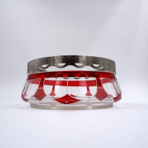 Hand-cut Moser Glass Bowl With Silver Rim.