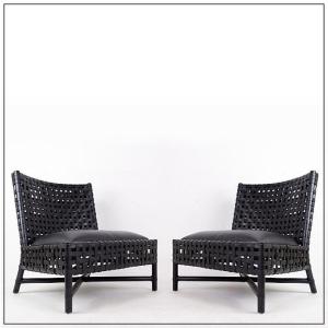 Pair Of Black Woven Leather Lounge Chairs