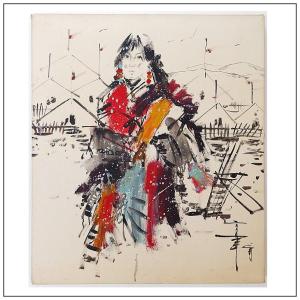 Painting On Canvas Representing A Young Woman - Signed And Dated