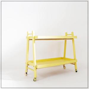 Vintage Bar Cart In Yellow Lacquered Wood