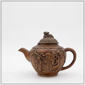 Small Antique Chinese Carved Bronze Teapot - 1930s