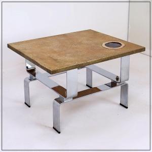 Acid-etched Brass Coffee Table By Christian Krekels, Decorated With An Agate.