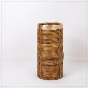 Rattan And Brass Umbrella Stand From The 1970s, Attributed To Gabriella Crespi