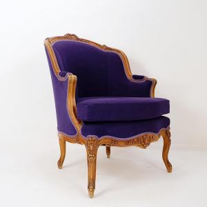 French Bergère Armchair - New Upholstery In Mauve Velvet