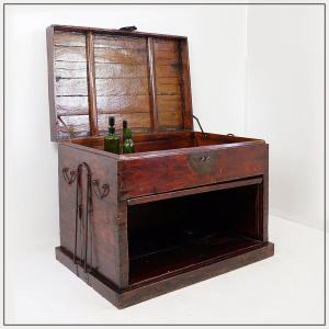 Antique Japanese Wooden And Iron Chest