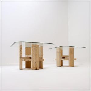 Pair Of Travertine And Glass Side Tables By Willy Ballez, Belgium, 1970s