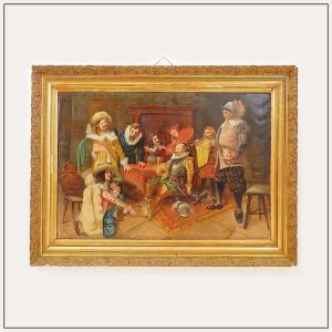 "tavern Scene" Oil On Canvas, 19th Century - Ferdinand Tirius (1896-1976)