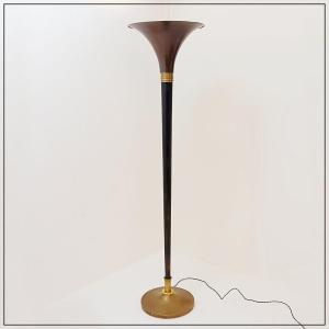 Art Deco Floor Lamp In Bronze And Brass Metal, 1940s
