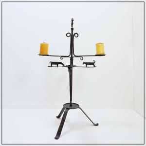 Wrought Iron Candlestick In The “atelier De Marolles” Style - France, 20th Century