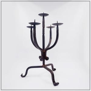 Vintage 5-arm Wrought Iron Candle Holder - 1970s