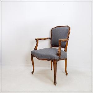 Louis XV Style Armchair - Mouse Gray Felt Fabric