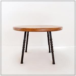 Round Coffee Table With Twisted Wrought Iron Base, France, 1960s 
