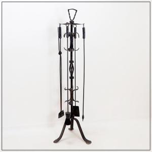 Large Hammered Wrought Iron Fireplace Set: H: 127cm