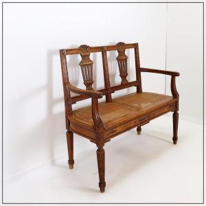 Neoclassical Style Bench, Backrest Carved With Lyres - 20th Century