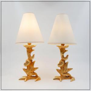 Sculptural Table Lamps With Plant Motifs - G. Mathias, France, 1980s