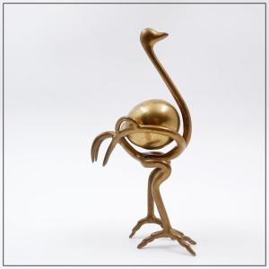 1970s Brass Ostrich With Egg Sculpture
