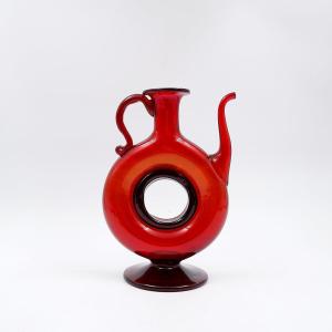 Vintage Red Blown Glass Carafe "anneau"