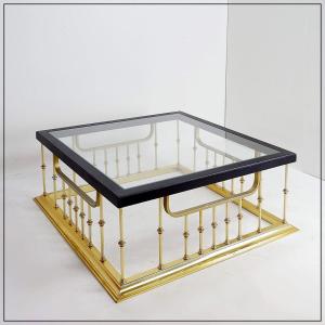 Large Square Coffee Table, "fire Screen" Style - 1960s/70s