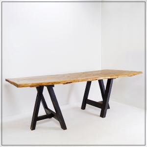Large Dining Table With "wooden Doors" (top) And Black Wooden Trestle Legs 