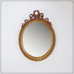 Oval Mirror "love Knot" In Wood And Gilded Plaster - 20th Century