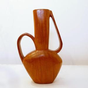 Vintage Scandinavian Carved Teak Vase, 1960s