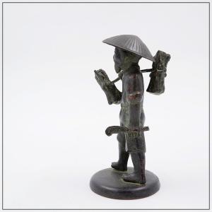 Asian Bronze Figurine Of A Rice-picking Peasant - 19th Century