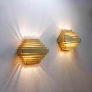 Pair Of Gold-plated Aluminum Wall Lights By Jules Wabbes - 2 Pairs Available (1)
