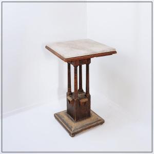 Pedestal Table In Wood And Marble