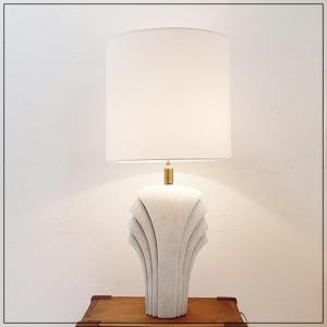White Ceramic Fan-shaped Table Lamp - Art Deco Style