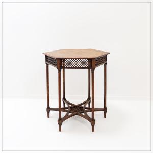 Hexagonal Pedestal Or Side Table With A Trellis Frame And Star-shaped