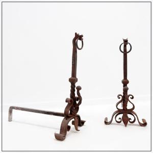 Italian Wrought Iron Dragon-shaped Andirons, 1920s