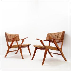 Pair Of Rope And Wood Armchairs From The 1960s