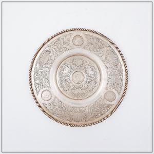 Antique Silver Plate Decorated And Inlaid With 4 Portuguese Coins, ø 19 Cm