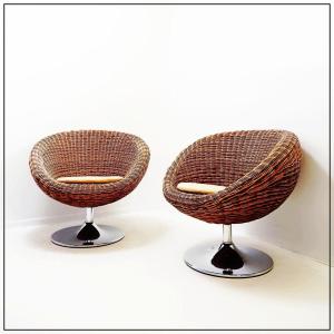 Pair Of Vintage Wicker Swivel Chairs