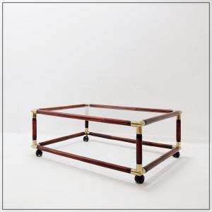 Coffee Table In Bamboo And Brass, Glass Top, 1960s