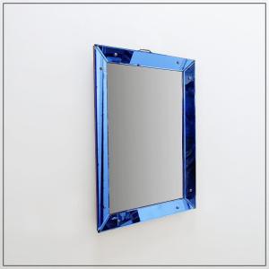 Mirror With A Colored Glass Frame, Attributed To Fontana Arte, Italy, Circa 1950