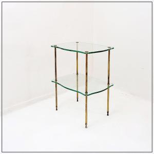 Brass Side Table With Double Glass Top, Maison Jansen Style - Circa 1940
