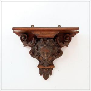 Antique Hand-carved Wooden Wall Shelf - 19th Century