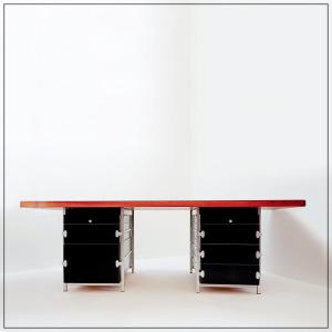 Desk Composed Of 2 Bergwood Drawer Units And A Boomerang Wood Veneer Top - 1970s