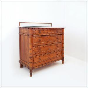 Chest Of Drawers In Dark Pine With A Bamboo-like Finish - Late 19th Century