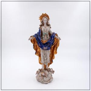 Assumption Of Mary In Polychrome Earthenware By Eugenio Pattarino 20th