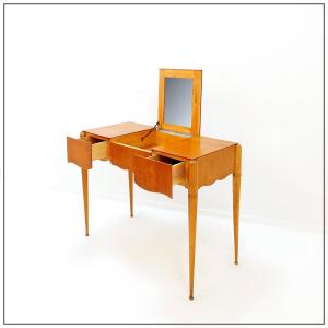 Dressing Table With Mirror, Drop-down Shelf, And Drawers - 20th Century