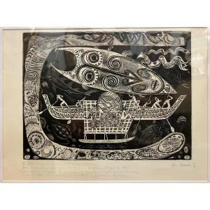 Engraving By Jean Delpeche, Oceania, 1969