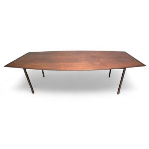 Florence Knoll Walnut & Chrome Model 580 Dining Table For Knoll, 20th Century