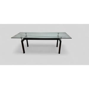Lc6 Glass And Metal Dining Table By Le Corbusier For Cassina, 20th Century