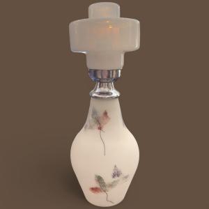 Vintage Italian Murano Glass And Chrome-plated Steel Lamp With Painted Autumn Leaf Décor,  1970
