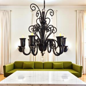 Six-light Black Glass Murano Chandelier By Gianni & Loris Signoretto For Fendi, 1990
