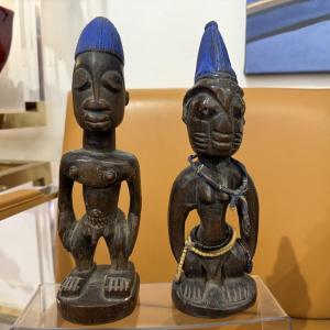 Yoruba Ibeji Couple, Nigeria, Wood And Pigment, Mid-20th Century