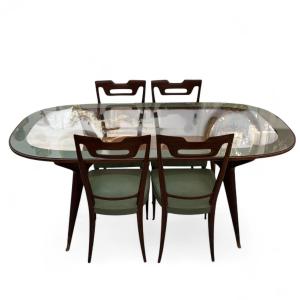 Dining Room With Glass Table And Four Chairs By Vittorio Dassi, Italy, Circa 1950