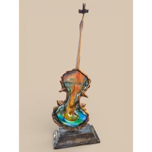 Bronze And Glass Paste Sculpture By Yves Lohé, France, Circa 1970